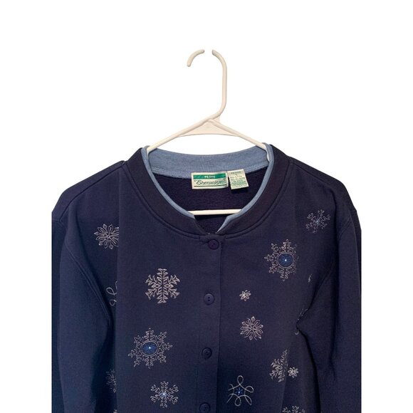 Vintage Y2k Shenanigans Womens Size Large Sweatshirt Navy Blue Blue White Snowfl - Picture 2 of 3